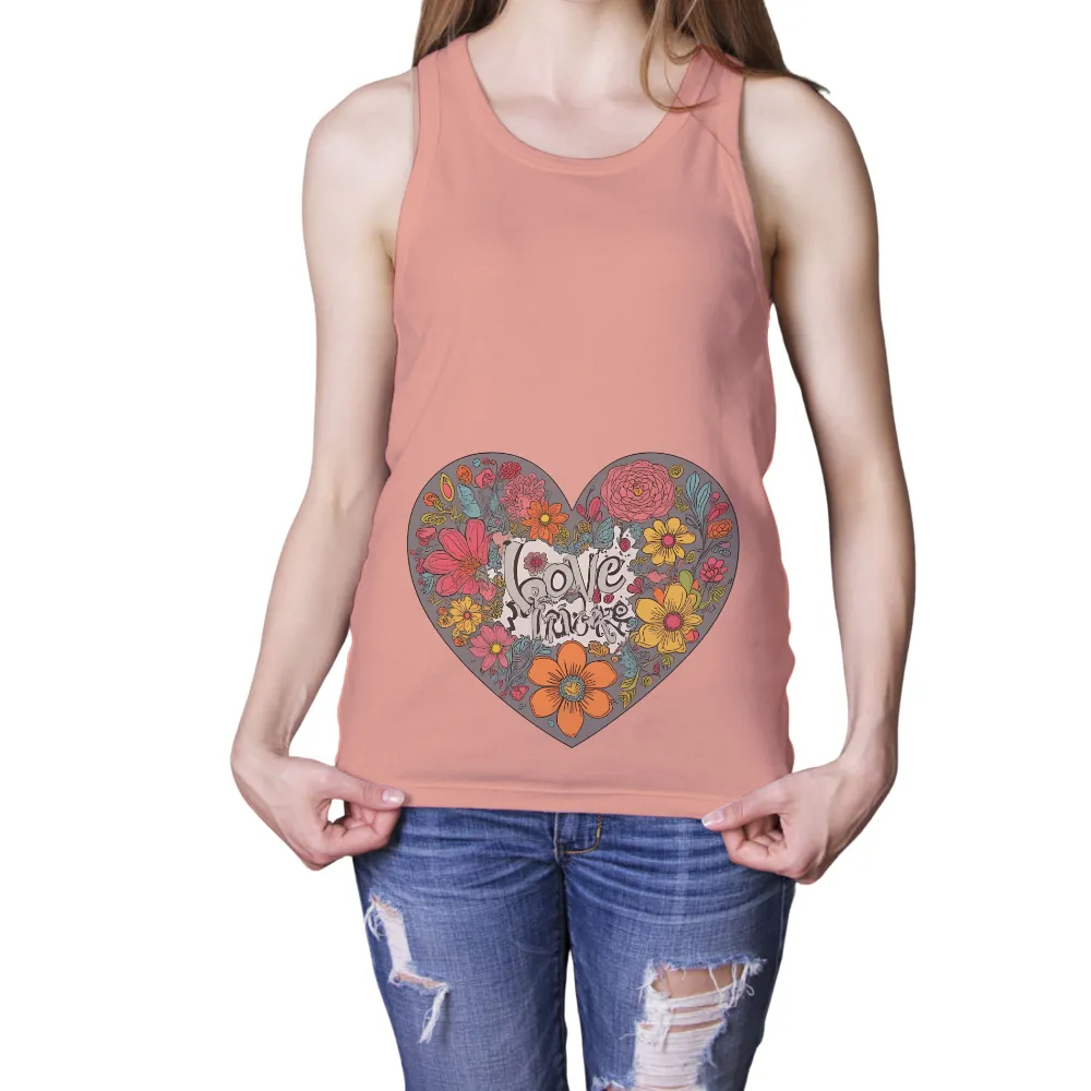 T-Shirts Pattern: Love in Bloom - Artistic Floral Heart Design|love sales shirts