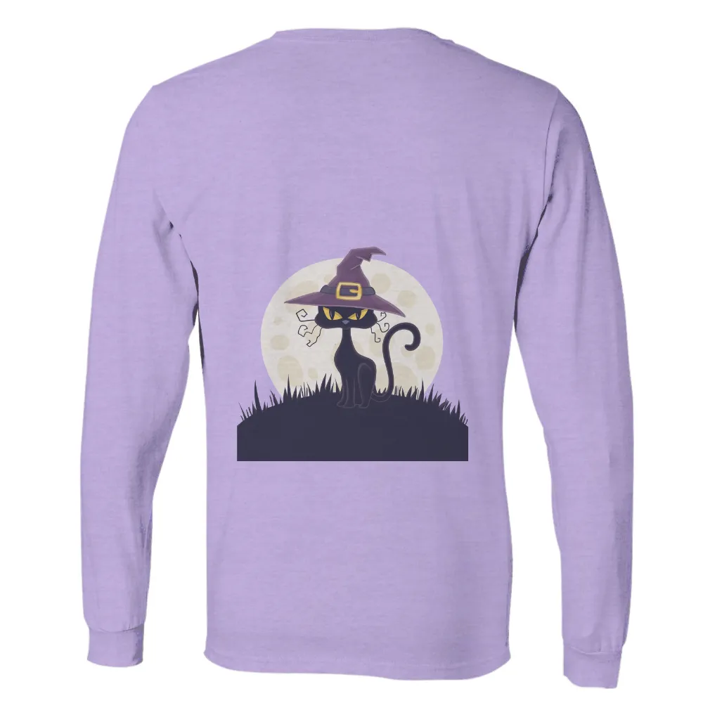 Customized Tee Shirts: Spooky Black Cat in Witch Hat|cool men's halloween shirts