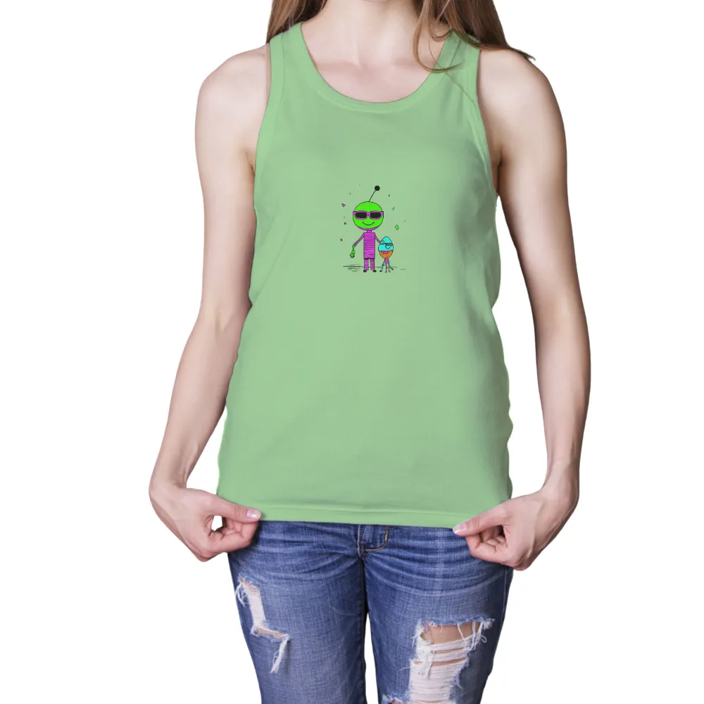 Shirts Graphic Tees: Whimsical Alien Friendship - Neon Adventures|la galaxy retro jersey 96