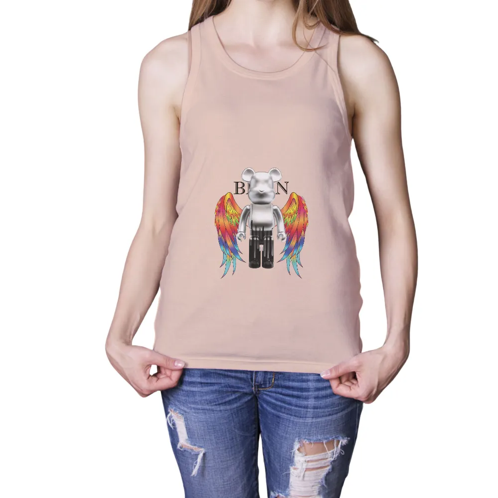 T-Shirts Design: Silver Bear with Rainbow Wings - A Symbol of Hope and Freedom|rebellious hope t shirt black