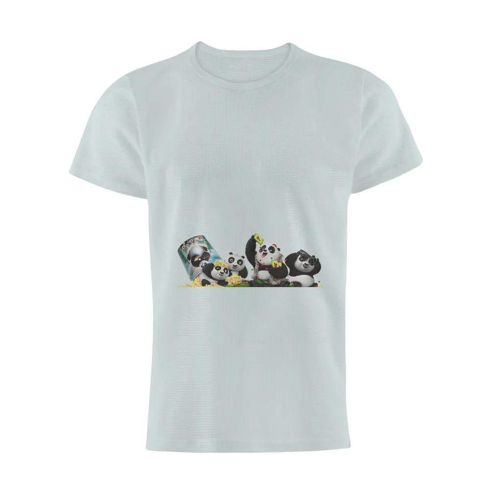 Customized Tee Shirts: Pandas Celebrating Friendship with Popcorn and Candy|cool summer shirts mens