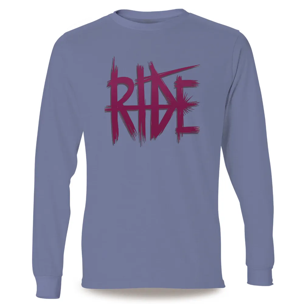 T-Shirt Printing: Embrace the Adventure with RIDE|vibrant pink letters spelling 'RIDE'