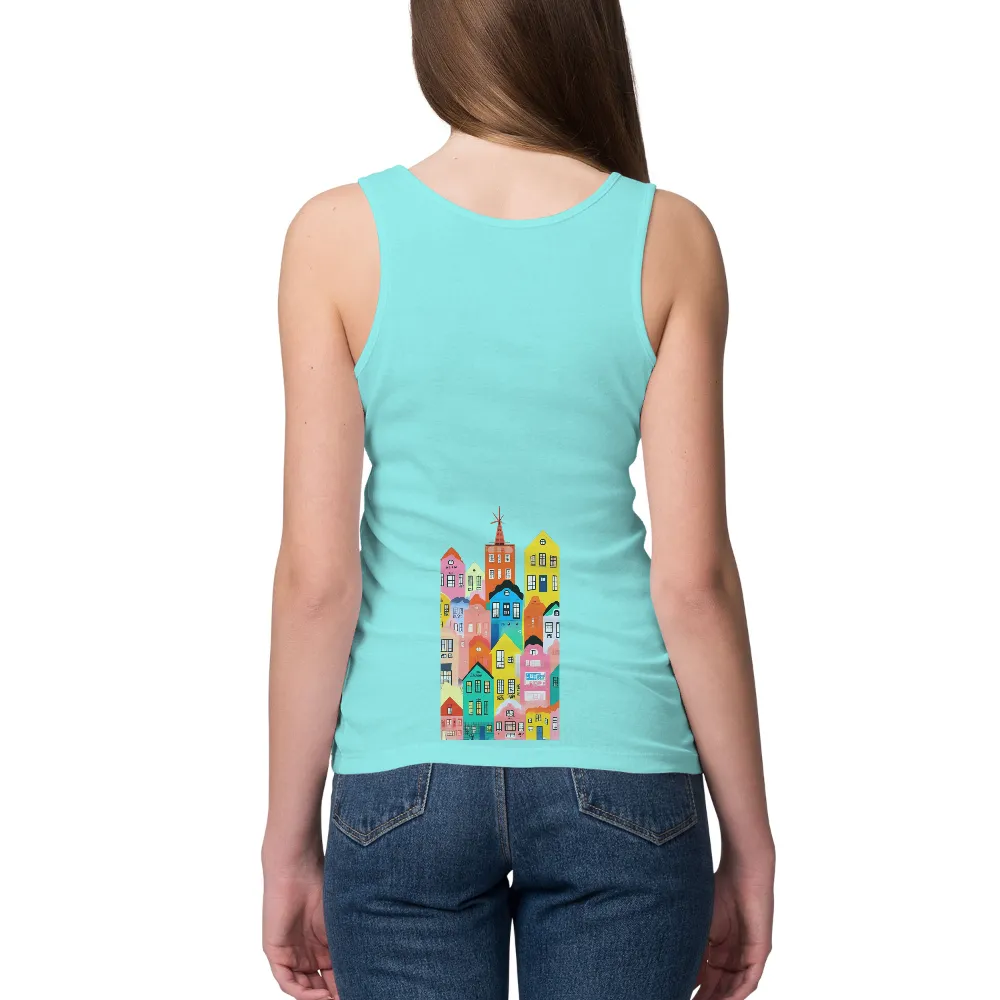 Shirts Graphic Tees: Whimsical City Life in Colorful Buildings|love peace skeet cheese shirt