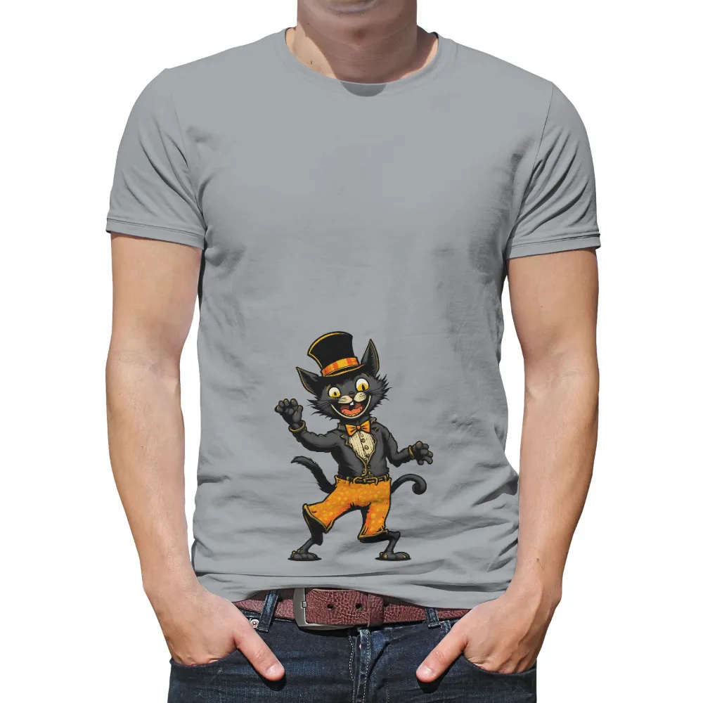 T-Shirt Printing: Vintage Black Cat in Top Hat and Bow Tie| Vintage black cat