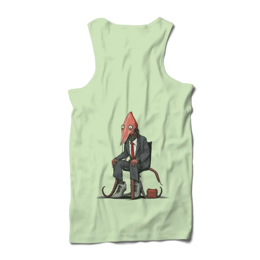 Surreal and Satirical Design: Humanoid Squid in Formal Suit with Red Tentacles|roblox squid game t shirt