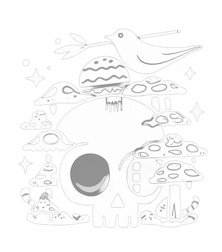 Custom T-Shirt Printing: Whimsical Skull & Mushrooms - Nature's Cycle