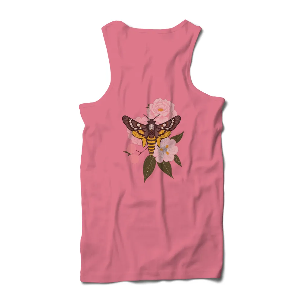 Graphic Tees: Moth & Pink Flower - Nature's Harmony|Moth resting on a pink flower