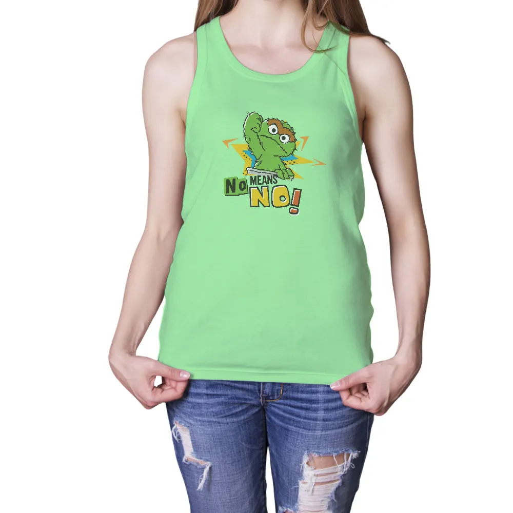 T-Shirt Printing: Quirky Green Creature Says 'No Means No!'|quirky t shirts women's