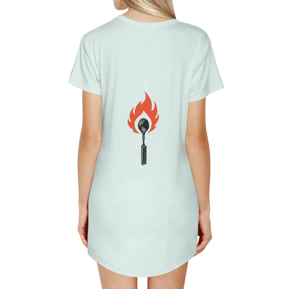 TShirt Printing: Ignite Change with Earth Matchstick Design| flames surrounding the matchstick