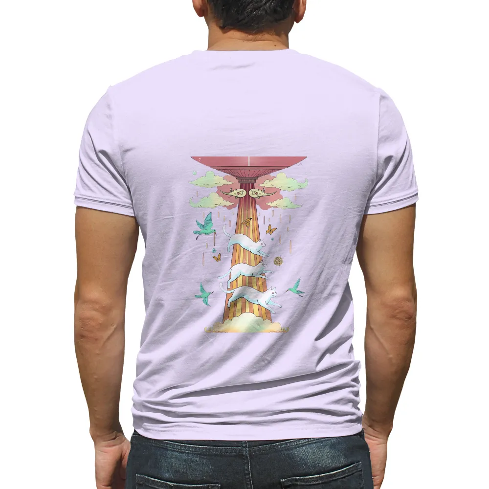 Custom T-Shirt Printing: Ascending Cats - Whimsical Staircase Design| whimsical scene