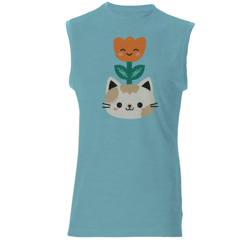 Shirts Graphic Tees: Cat and Flower - Pure Happiness and Companionship|cartoon cat t shirt roblox