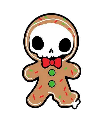 Shirts Graphic Tees: Whimsical Gingerbread Skull - Holiday Spirit