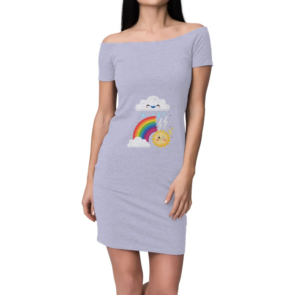 Graphic Tees: Harmony of Clouds and Suns - Cheerful Rainbow Design|givenchy rainbow t shirt white