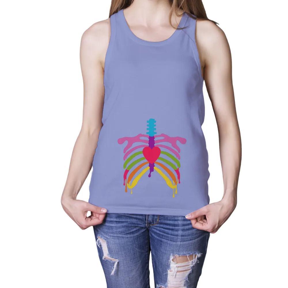 Vibrant Rainbow Heart Ribcage Graphic: Celebrate Diversity and Embrace Individuality|tu rainbow t shirt