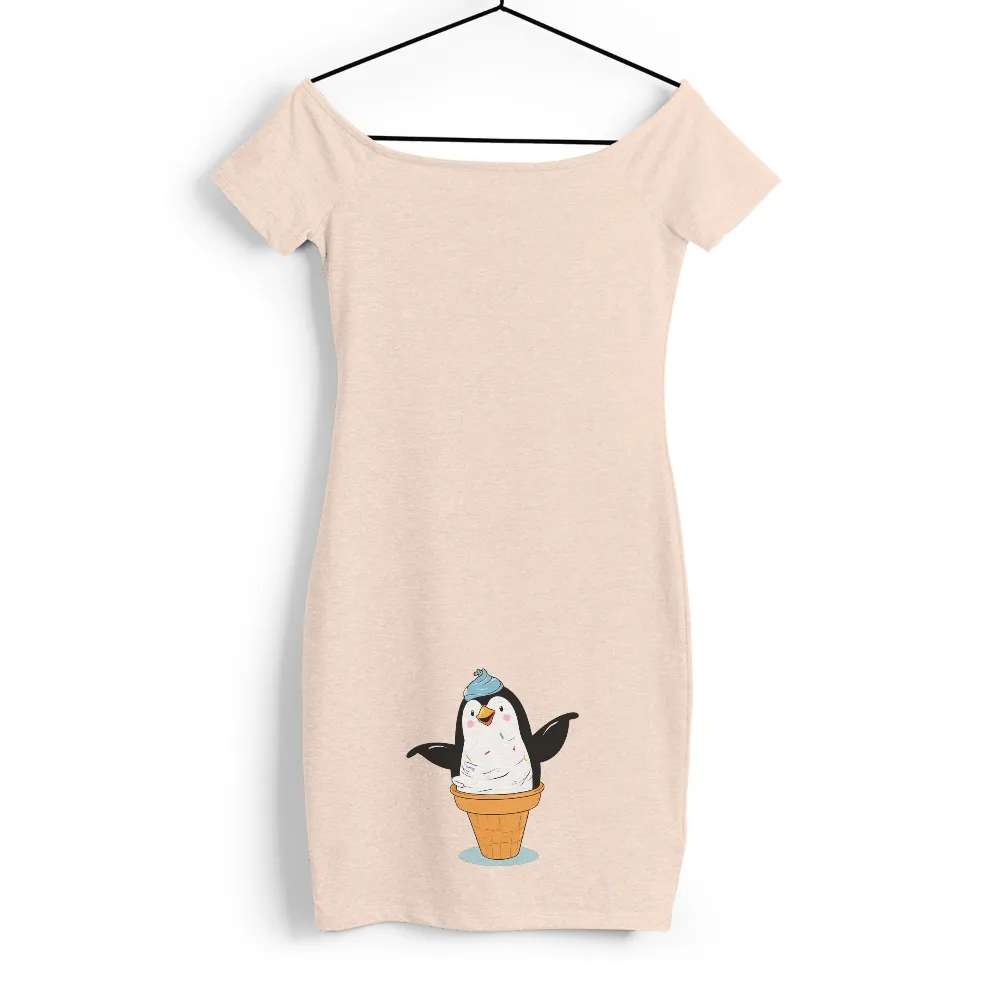 Tee Shirt Printing: Whimsical Penguin Ice Cream Cone - Funny & Colorful Design|popular mens summer shirts