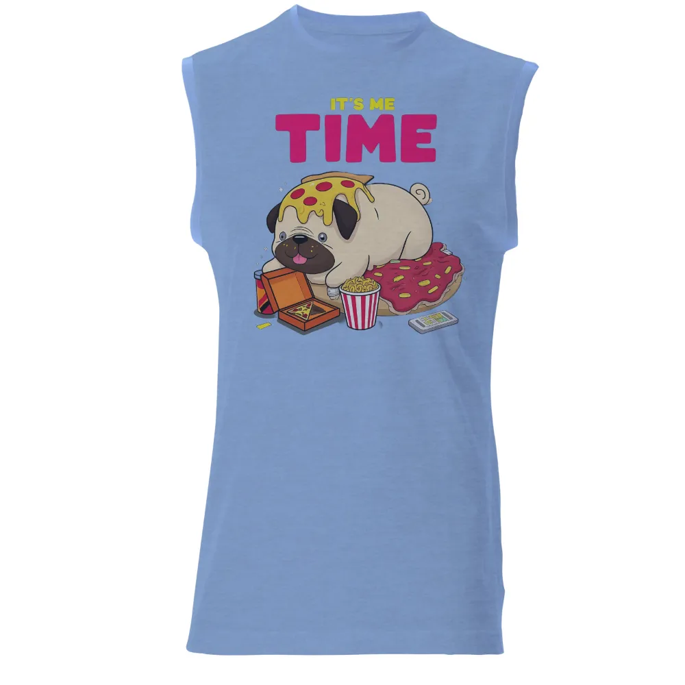 Custom T-Shirt Printing: It's Me Time with Pug and Pizza|Pug with pizza on head