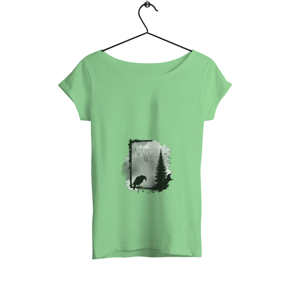 T-Shirts Pattern: Autumn's Here Crow Silhouette|reign forest fronds camp shirt