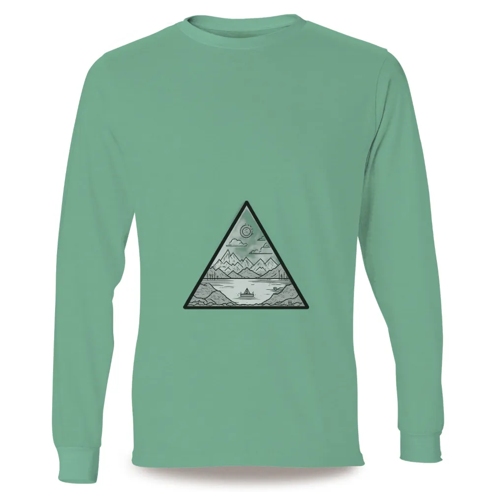 T-Shirts Design: Nature's Serenity | Mountains, Lake & Adventure| boat