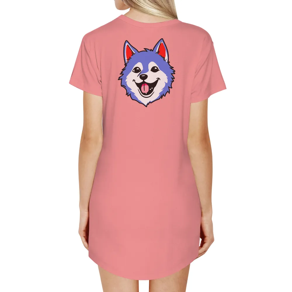 Tee Shirt Printing: Blue Husky with Red Ears - Playful and Joyful Design|happy father's day shirts