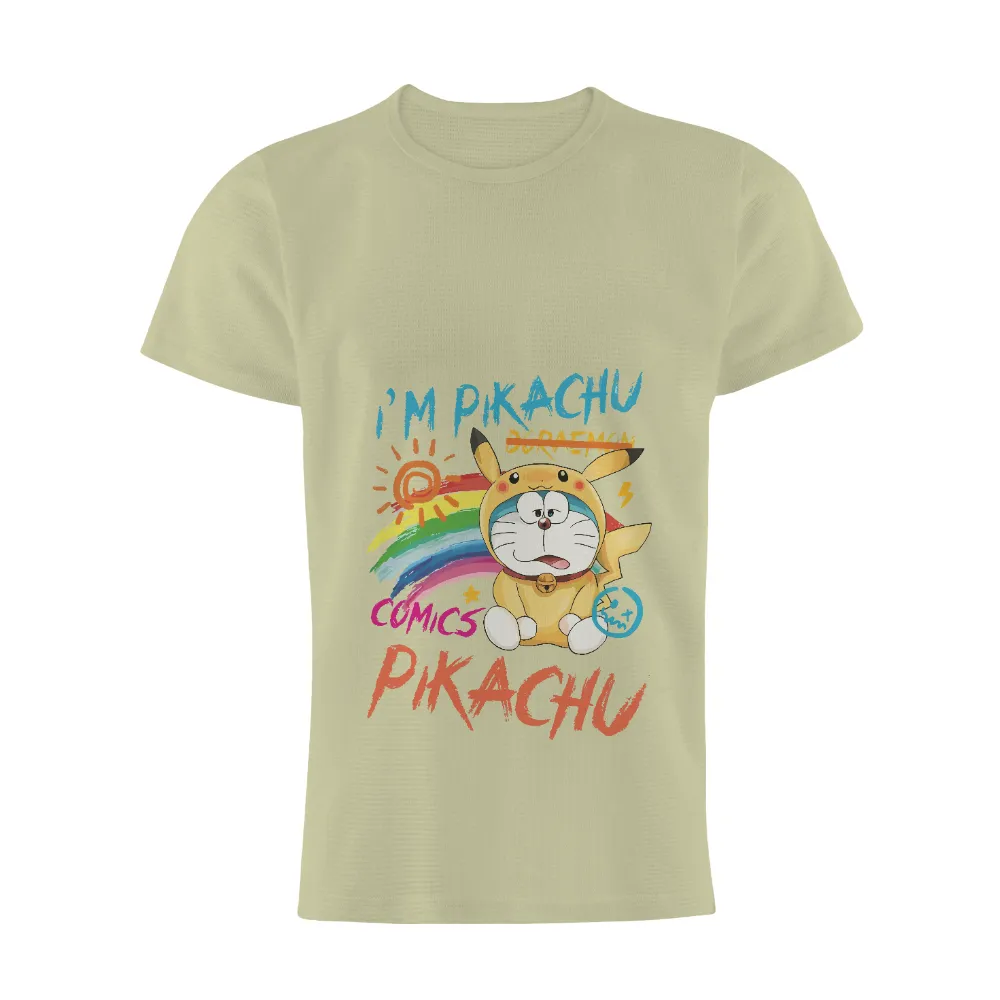 TShirt Printing: Pikachu x Doraemon Crossover - Whimsical Anime Design|rose apothecary rainbow shirt