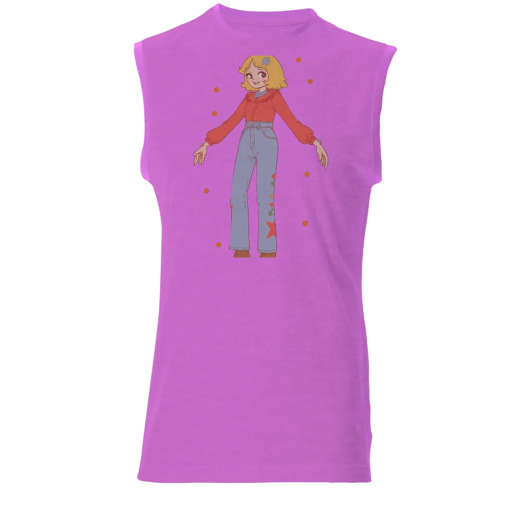 Graphic Tees: Vintage Girl with Stars and Flowers|vintage summer tees