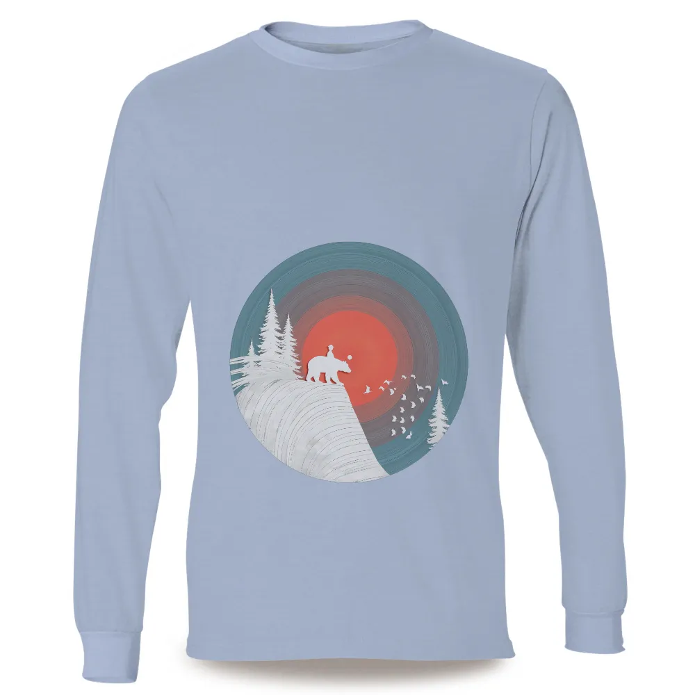 Shirts Graphic Tees: Man Riding Bear - Adventure and Nature Harmony| harmony with nature