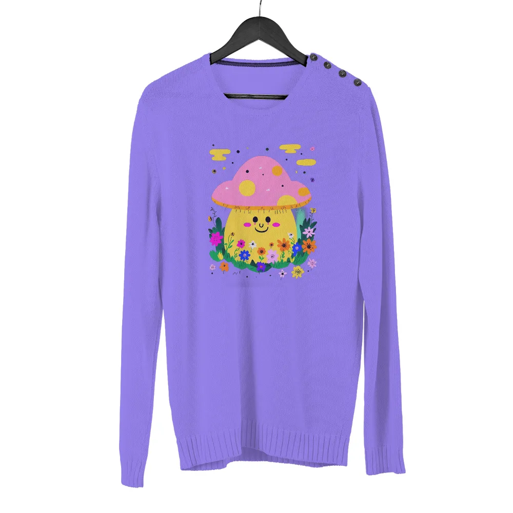 T-Shirts Pattern: Spread Joy with Whimsical Mushroom and Flowers|music art love happiness t shirt