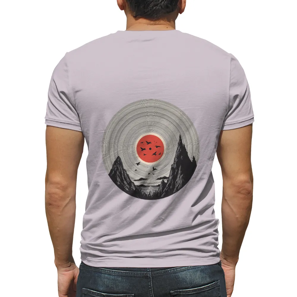 Shirts Graphic Tees: Vinyl Record Mountains Sun Birds Nature Harmony|sun protective clothing mens shirts