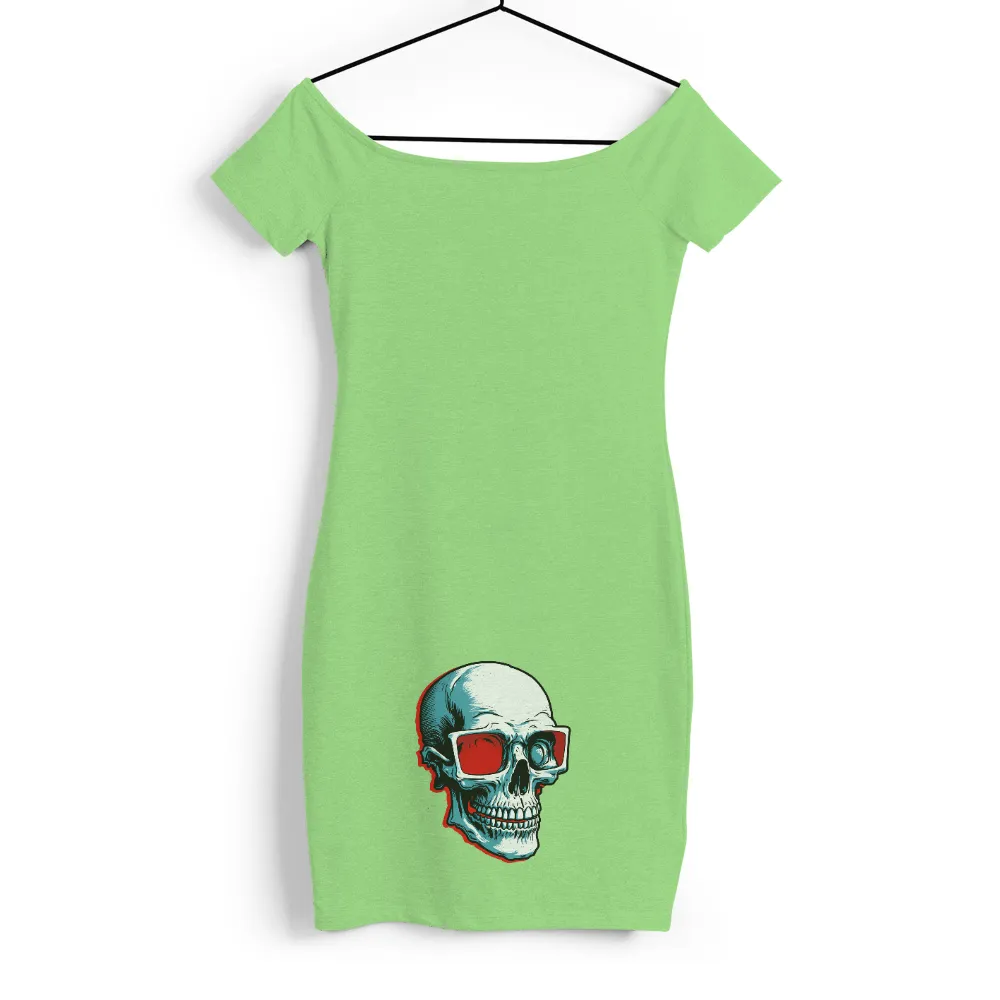 T-Shirts Design: Retro Skull with 3D Glasses - Vintage & Cyberpunk Fusion|neon slogan t shirt