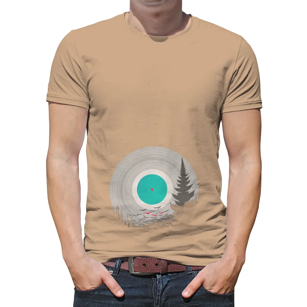 TShirt Design: Vinyl Record Forest Harmony| red dot