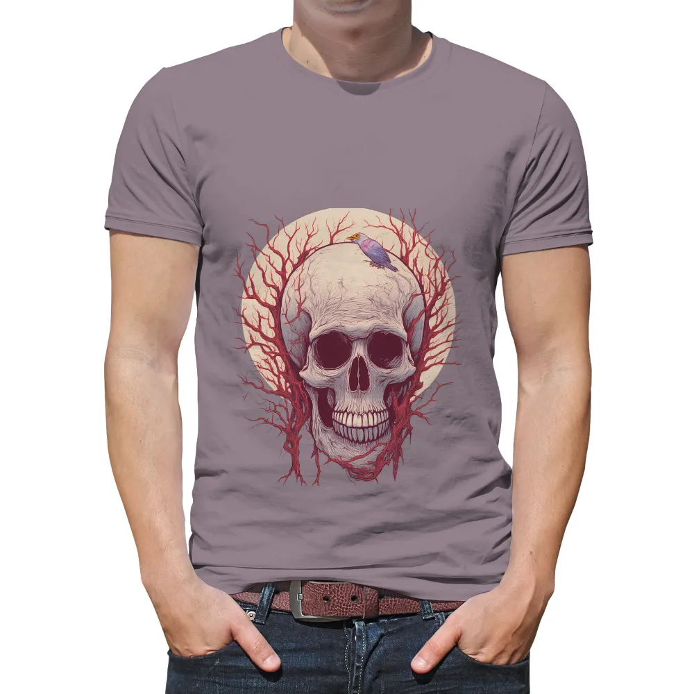 TShirt Printing: Eternal Silence - Skull and Bird Under Full Moon|roblox skull shirt