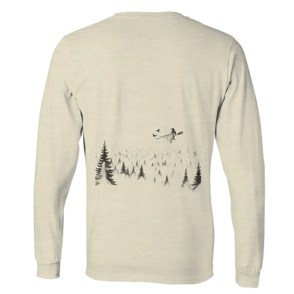 Tee Shirt Printing: Enchanting Witch Flight Over Moonlit Forest| Dense forest at night