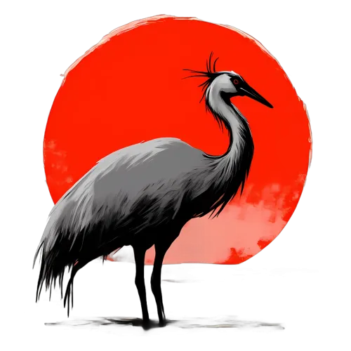 Graphic Tees: Crane Under the Crimson Moon - Serenity and Wisdom