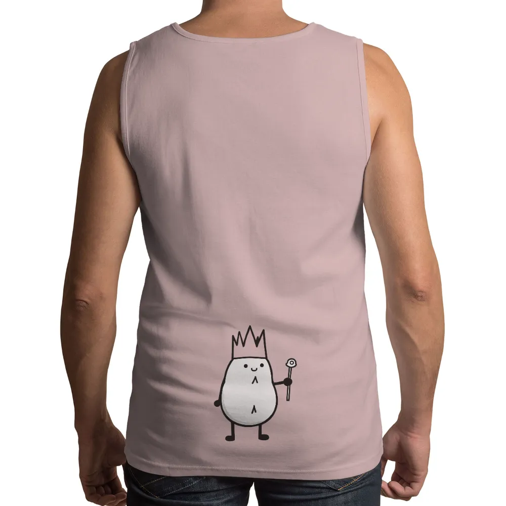 Customized Tee Shirts: Whimsical Potato King - Minimalist Design|black shirt cartoon character