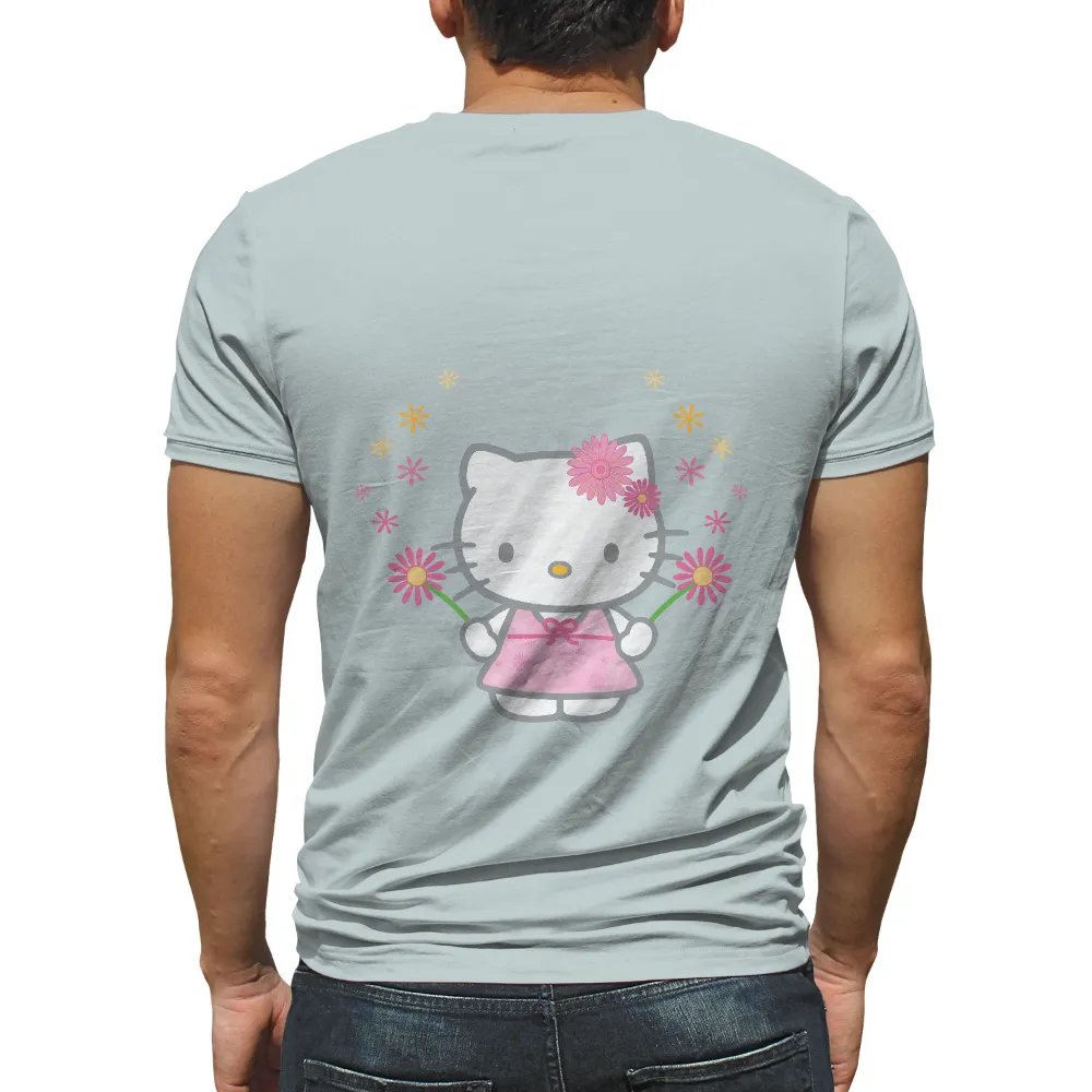 Custom Tee Shirts: Whimsical Cat with Flowers - Artistic Design|alien cat vibrating