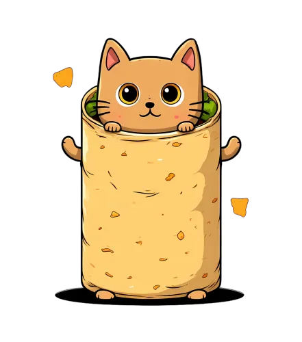 Graphic Tees: Whiskers the Burrito Cat - Funny & Whimsical Design