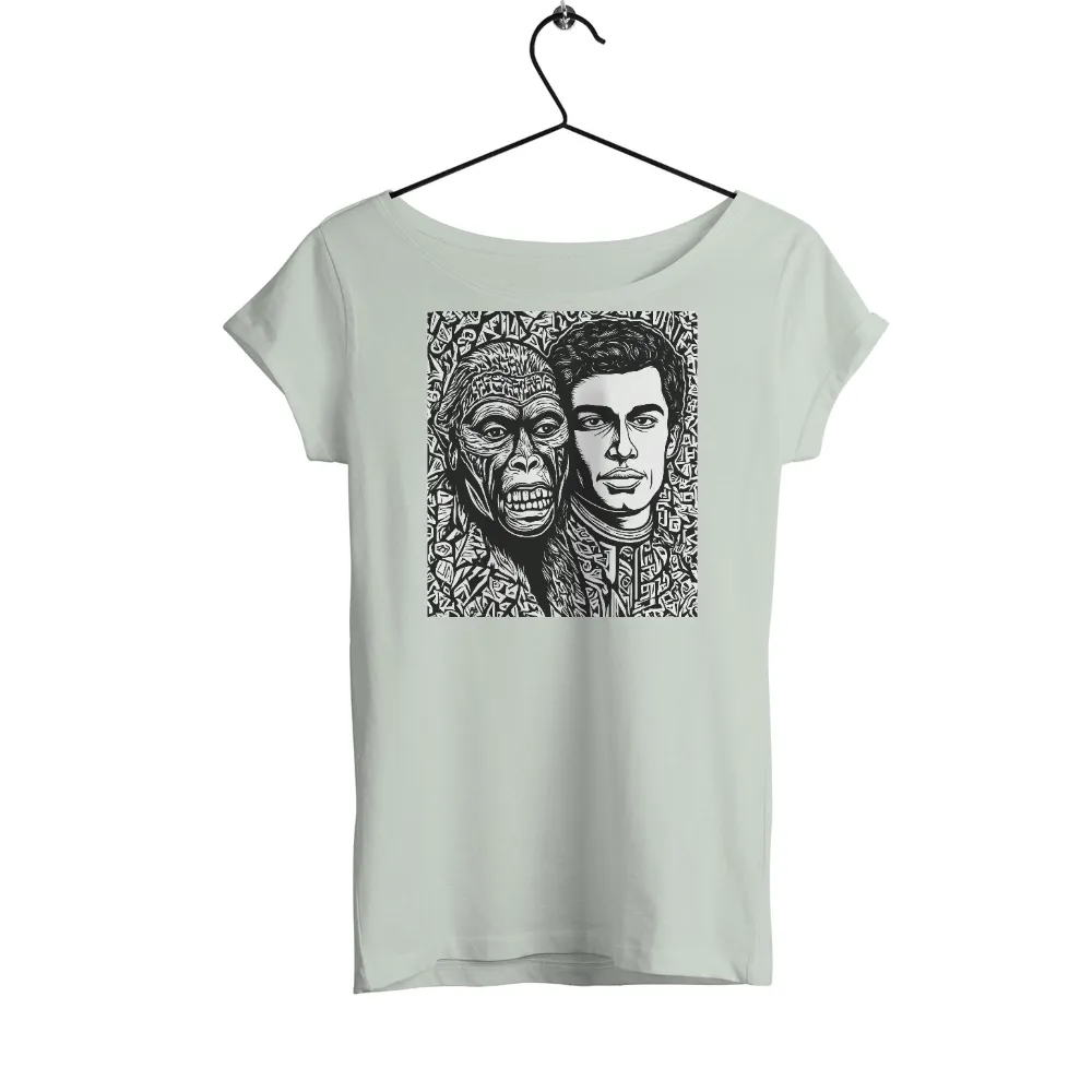 T-Shirts Design: Human and Ape Faces - Thought-Provoking Art|hot topic black and white plaid studded skull