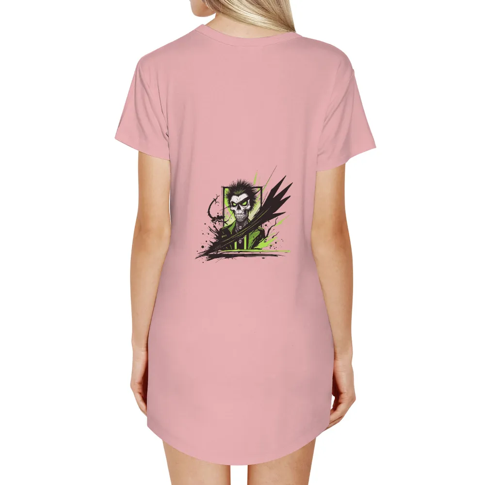 TShirt Printing: Cyberpunk Skull - Neon Green & Black Edgy Design|black hello kitty roblox t shirt