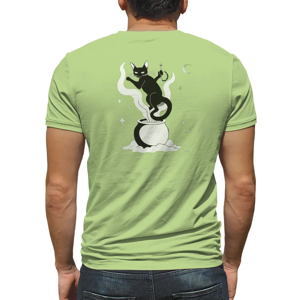 Tee Shirt Printing: Black Cat Magic | Witchcraft & Fantasy Tees| Starry night with a black cat