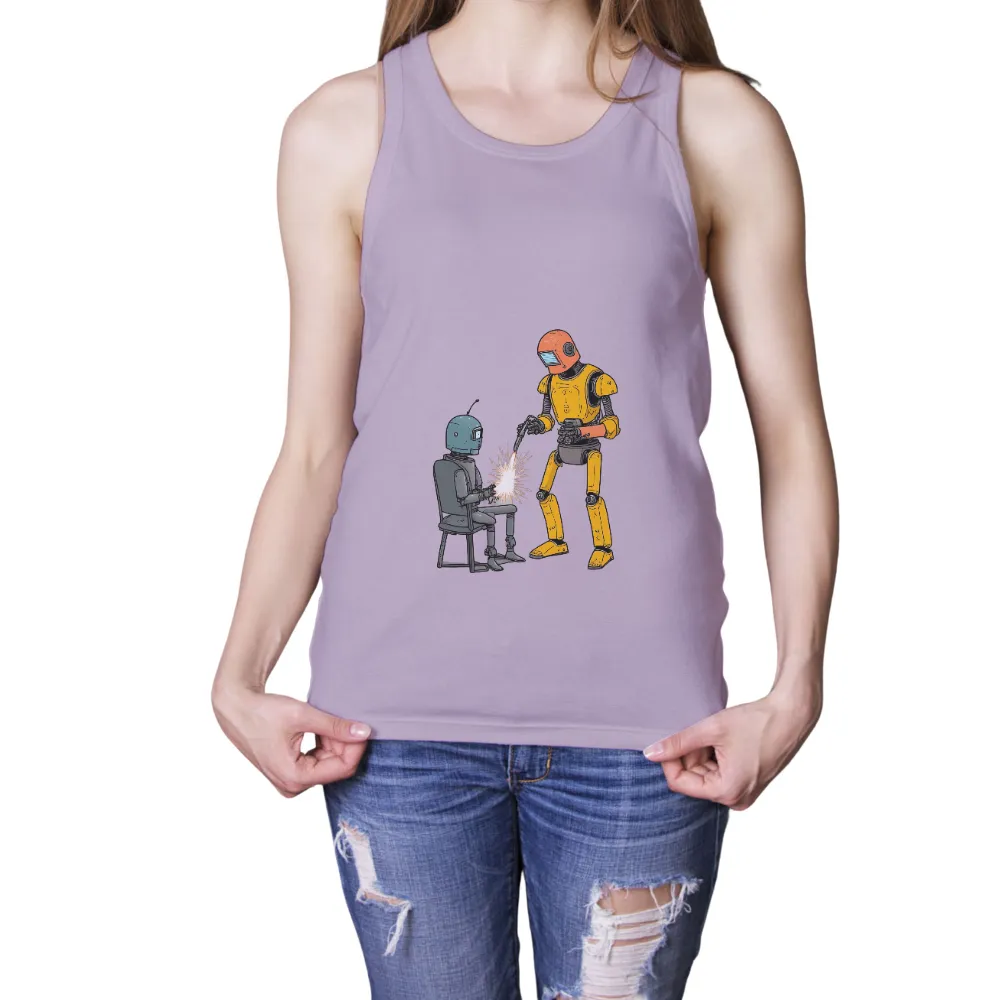 TShirt Design: Robots Collaborating in Cyberpunk Harmony|harmony day t shirts best and less