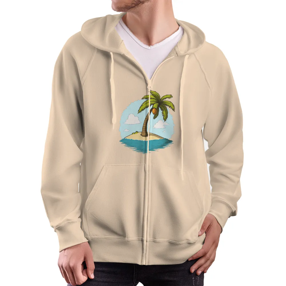 Serenity Island: Tee Shirt Printing with Palm Tree and Coconut|summer mens denim shirt