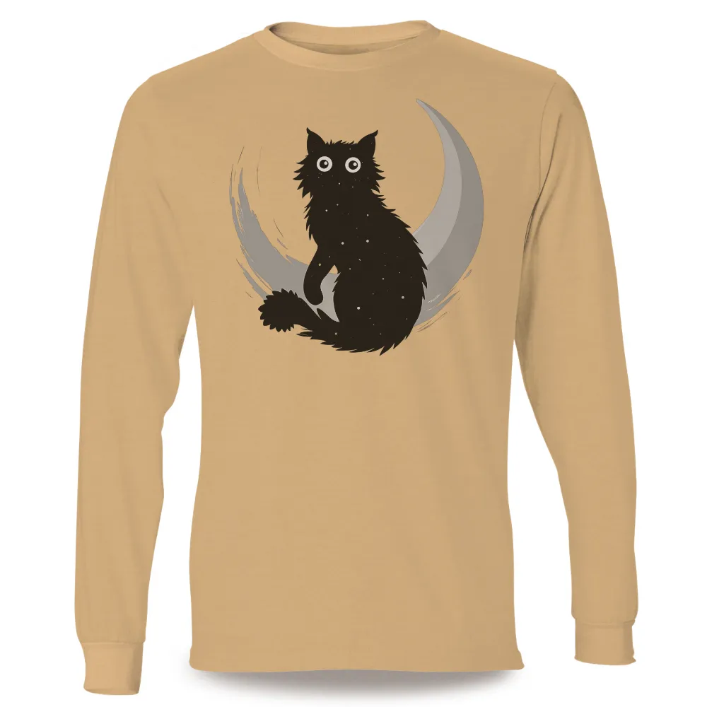 Custom Tee Shirts: Black Cat and Crescent Moon Silhouette|shadow t shirt quilt