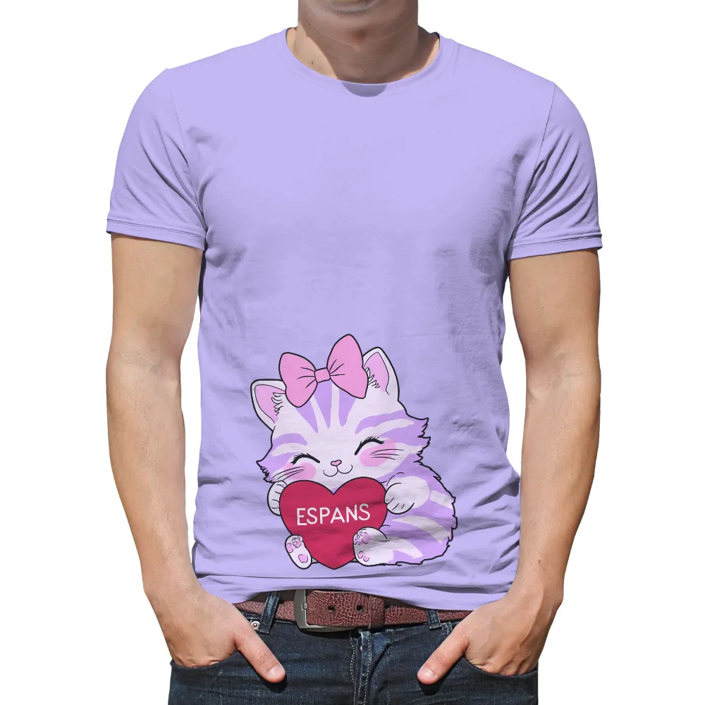 Adorable Kitten Heart Love ESPANS Design|blue shirt cartoon character