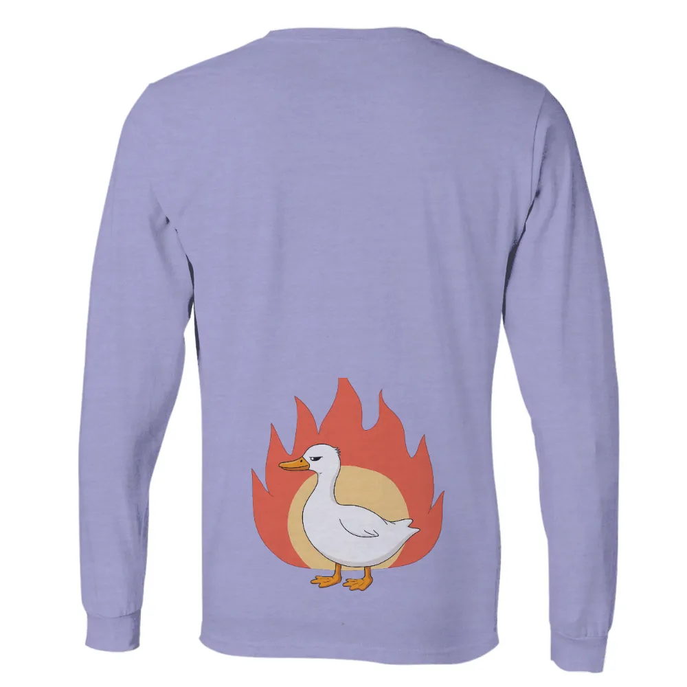 T-Shirts Pattern: Defiant Duck in Flames|White duck standing in flames