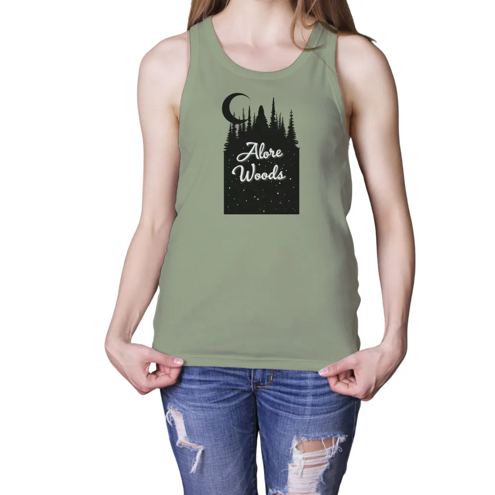 T-Shirts Custom: Alore Woods - Night Sky Magic|Crescent moon over forest