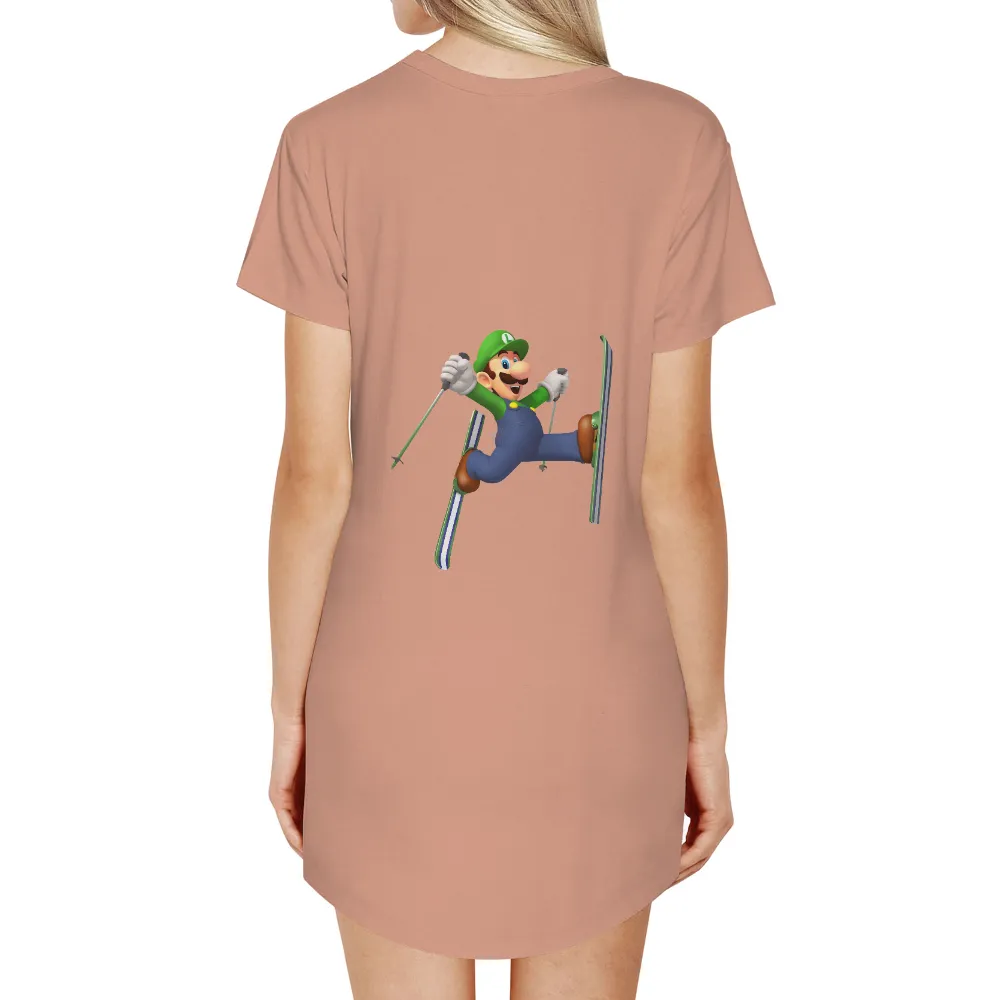 T-Shirt Printing: Skiing Adventure with Classic Video Game Character|fun summer button down shirts