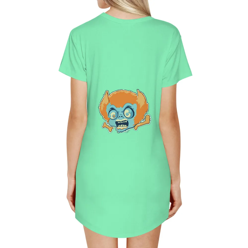 Custom T-Shirt Printing: Quirky Blue Creature with Orange Hair - Mischievous Adventure| Stark black background