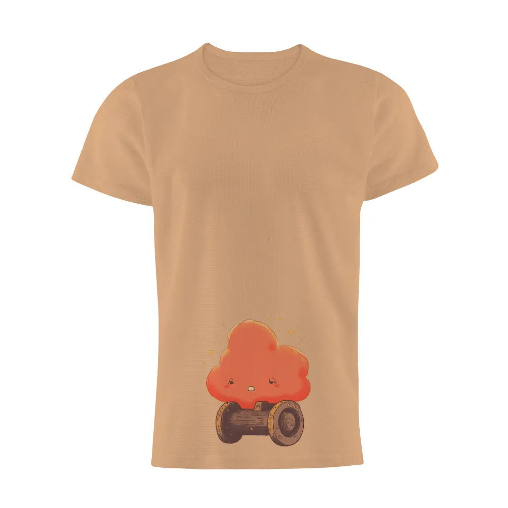 Tee Shirt Printing: Whimsical Cloud with Wheels - Adventure and Imagination| Wooden wheels under a cloud