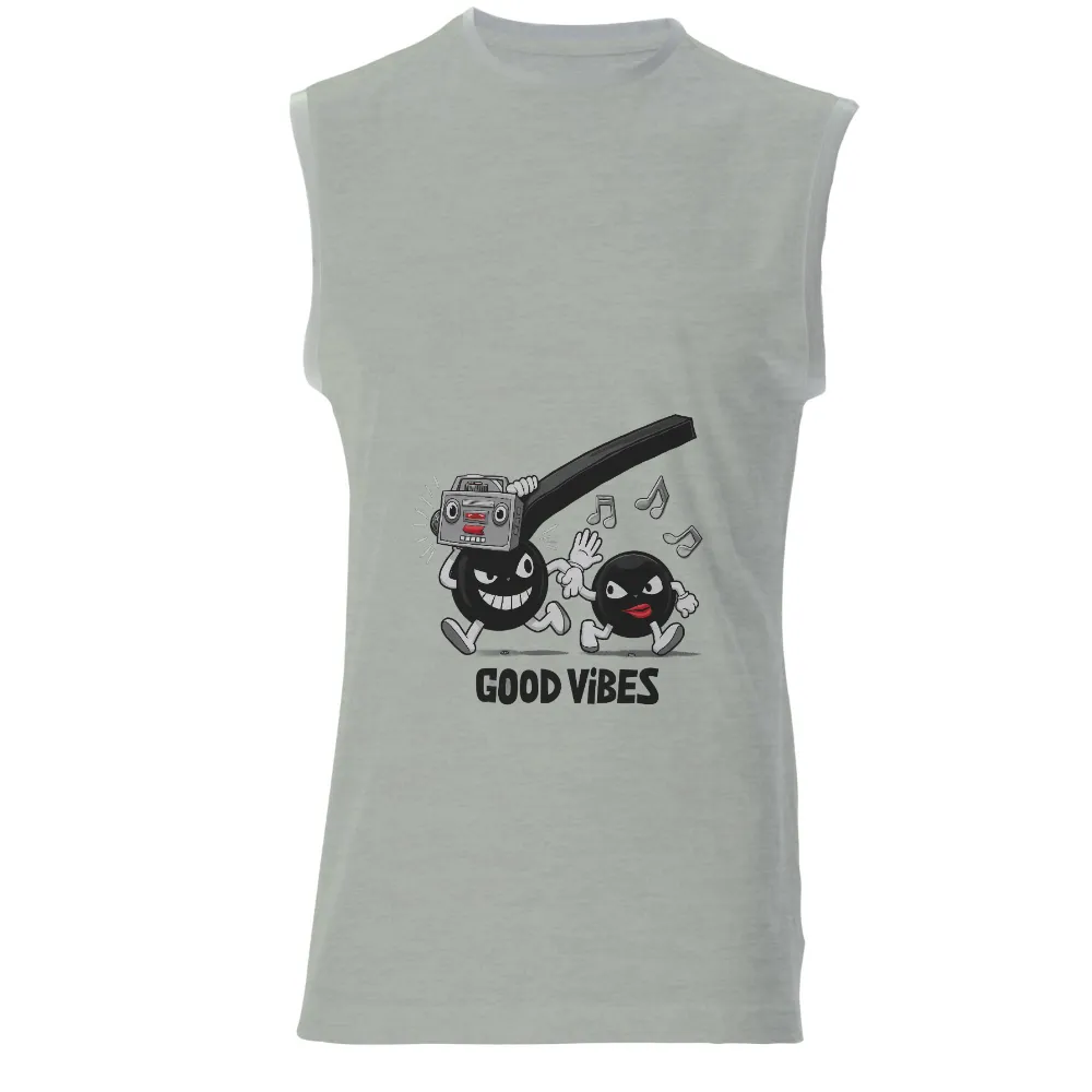 Tee Shirts Printed: Good Vibes Music Dance|Boombox character dancing