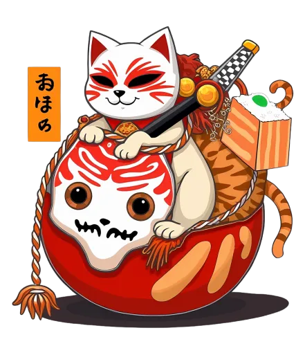 Shirts Graphic Tees: Cat Guardian on Daruma Doll